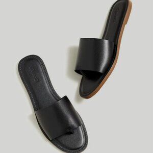 Madewell The Boardwalk Post Slide Flat Leather Black Casual Sandal Size 9